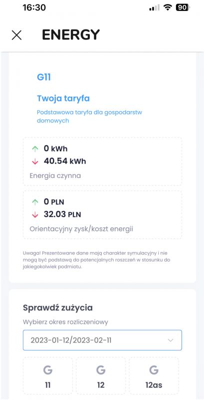 FOX ENERGY mobile app interface with energy consumption details.