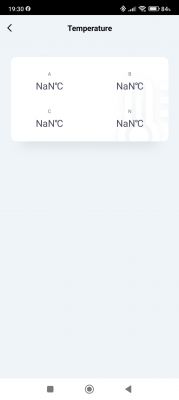 Screenshot of an app showing temperature as NaN°C in four fields.