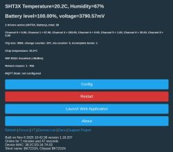 IoT device status panel with temperature, humidity, and battery level data