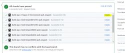 Screenshot showing test results on GitHub for a pull request, all completed successfully.