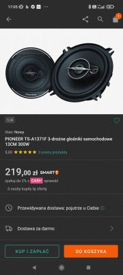 Dwóch głośników samochodowych Pioneer TS-A1371F 13 cm, 300 W.