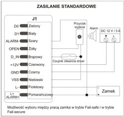 Schemat połączeń zamka szyfrowego ORNO OR-ZS-826.