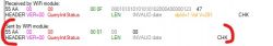 Screenshot of communication between Wi-Fi module and MCU Tuya showing discrepancies in transmitted messages.