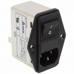 EMI filter module with a power switch and socket.