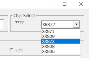 Screenshot with chip selection dropdown list, XR872 selected