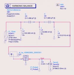 Circuit diagram with various circuit elements, including capacitors, inductors, and a diode, used for analyzing the conversion efficiency of a rectifier.