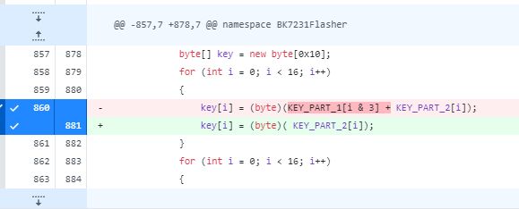 Code difference for key in BK7231Flasher