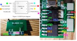 Diagram of FT60F011A chip and image of WH_RXD05 V0.2 module.