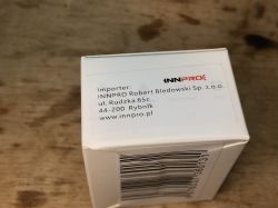 INNPRO importer label on the box Label on the box with information about INNPRO importer.
