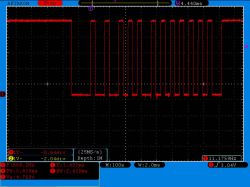 Oscilloscope Waveform of Sony Remote IR Signal Oscilloscope waveform of an IR signal for a Sony remote.
