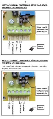 Zworki konfiguracyjne i złącza przy instalacji 4-żyłowej unifonu Cyfral