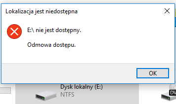 E:\ nie jest dostępny. Odmowa dostępu.