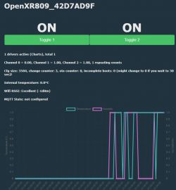 OpenXR809 interface with toggles and temperature and humidity charts.