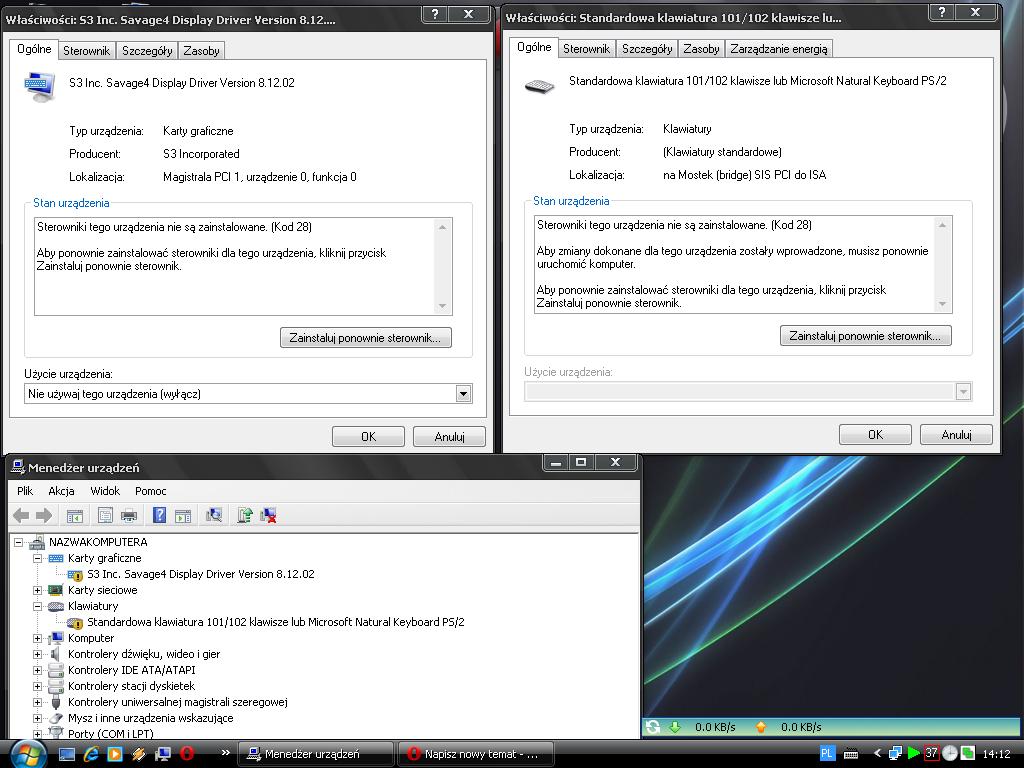 Błąd kodu 28 przy instalacji sterowników na Windows XP SP3 - brak pliku
