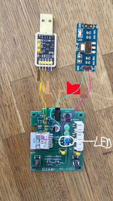 Electronic connection setup using USB module, AMS1117, and PCB.