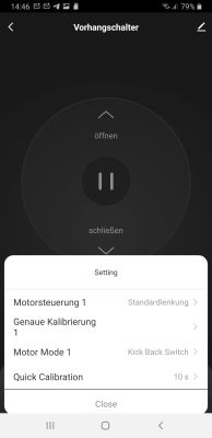 Curtain Switch Control Panel in the App App screen for controlling a curtain switch with visible settings options.