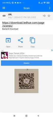 QR Code Scanning App Screenshot of a QR code scanning app with the scan result displayed.