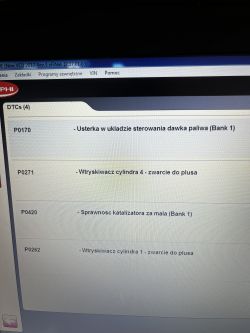 Ekran diagnostyczny z błędami dla Peugeot 206sw.