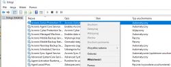Okno menedżera usług systemu Windows z podświetlonym menu kontekstowym.