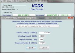 A3 8L - Czy w sekcji 'Coding' programu VAG-COM wyświetlane jest aktualne kodowanie?