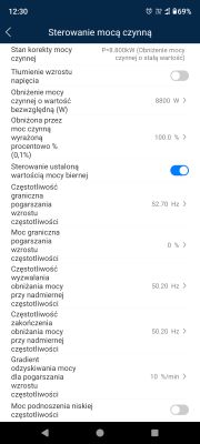 Screenshot of the active power control settings menu on a mobile device.