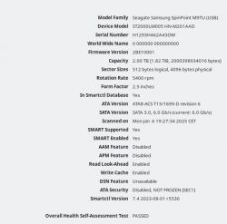 Informacje techniczne o dysku Seagate Samsung SpinPoint M9TU.
