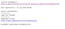Zgłoszenie forum Elektroda z linkiem, datą i komentarzem spam lub reklama