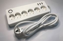 Power strip with six 230V sockets and three USB ports