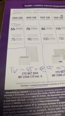 Ulotka z ofertami na internet mobilny oraz modele ZTE Net Box MF-256K i MF-258K.