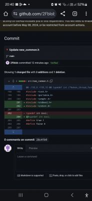 Screenshot of a GitHub commit showing changes to the new_common.h file with three additions and one deletion.