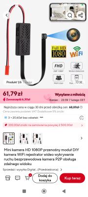 Zdjęcie przedstawiające mini kamerę HD 1080P z modułem DIY i możliwością montażu, oferowaną do sprzedaży online.