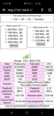 Huawei B818 + CyberTech antena zewnętrzna: Słaby sygnał na pasmach B3 i B1 - Orange