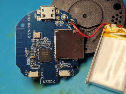 PCB board with components, micro USB port, speaker, and Li-Po battery