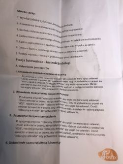 Instrukcja obsługi stacji lutowniczej T12, zdjęcie strony z opisem funkcji i ustawień.