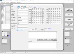 Zrzut ekranu programu SMI Mass Production Tool z oknem Dialog i tabelą ustawień FLASH/MLC