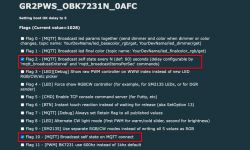 Screenshot of settings showing MQTT flags in the GR2PWS_OBK7231N_0AFC device configuration.