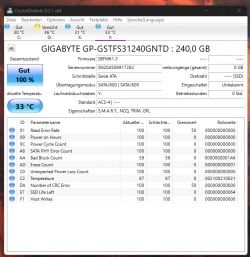 Screenshot of CrystalDiskInfo showing details of a GIGABYTE GP-GSTFS31240GNTD 240 GB SSD.