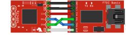 Wiring diagram of two FTDI Basic boards with crossed TX/RX connections