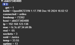 Screenshot of diagnostic data from OpenBK7231N device.