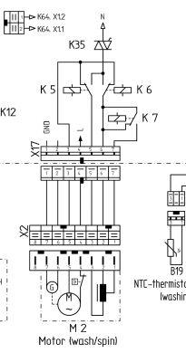 Schemat elektryczny z oznaczeniami przekaźników i połączeń.