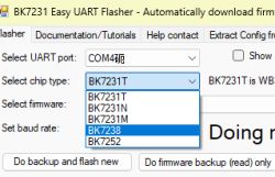 Screenshot of BK7231 Easy UART Flasher software with the chip type selection dropdown expanded.