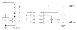 Flyback Converter Schematic Flyback converter schematic with transformer and PWM circuit.
