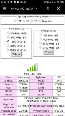Plus LTE Huawei b535 poor coverage. Antenna selection or operator change?