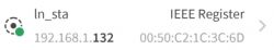 Network data with IP address 192.168.1.132 and MAC address 00:50:C2:1C:3C:6D.