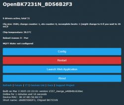 OpenBK7231N control panel with device information.