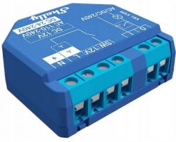 Blue Shelly relay with several terminal connections for electrical wiring.