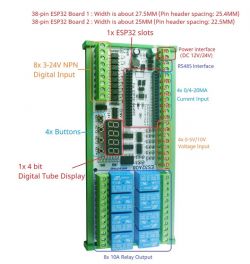 8-channel controller with various connectors and component labels.