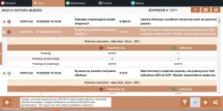 Zrzut ekranu historii błędów systemu ECU w programie diagnostycznym, pokazujący różne kody błędów związane z kalkulatorem świateł i korektorem reflektora.