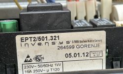 Etykieta modułu programatora piekarnika z napisem EPT2/501.321, Invensys i Gorenje 264599