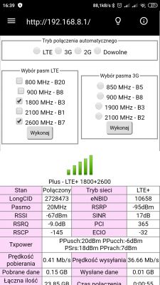 Plus LTE Huawei b535 poor coverage. Antenna selection or operator change?